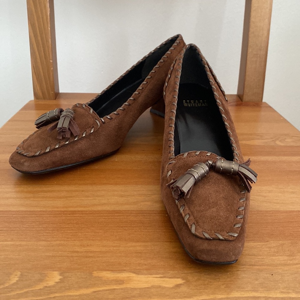 Stuart Weitzman Brown Suede Tassel Heels Sz 7